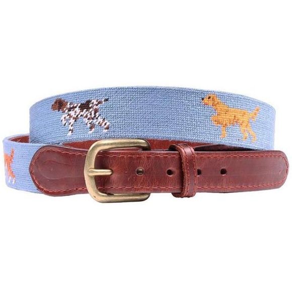Dogs on Point Needlepoint Belt in Steel Blue by Smathers & Branson